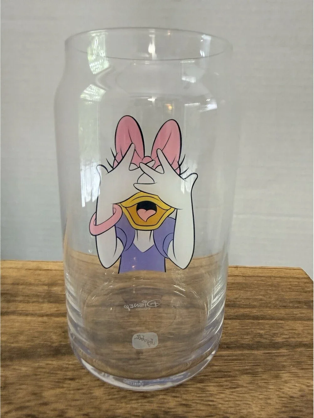 JoyJolt Disney Daisy Duck Peek A Boo 16 oz Can Glass Tumbler Drinking Glass